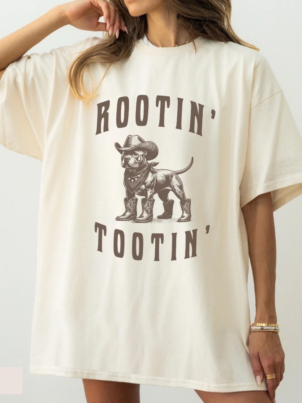 Comfort Colors Cream 'Rootin' Tootin'' Graphic Short Sleeve Tee- medium